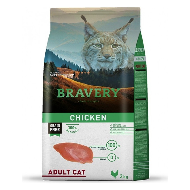 CROQUETTES BRAVERY AU POULET POUR CHAT ADULTE - SANS CÉRÉALES - 2KG CROQUETTES BRAVERY AU POULET POUR CHAT ADULTE - SANS CÉRÉALES - 2KG