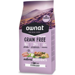 CROQUETTES OWNAT PRIME GRAIN FREE STERILIZED SANS CÉRÉALES POULET & DINDE POUR CHAT ADULTE STÉRILISÉ - 3KG