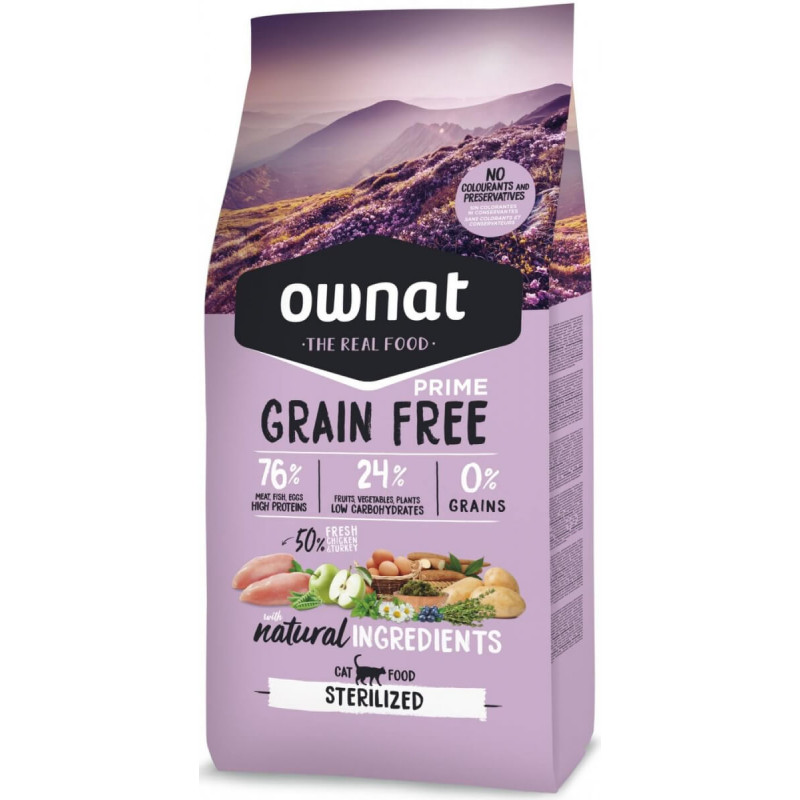 CROQUETTES OWNAT PRIME GRAIN FREE STERILIZED SANS CÉRÉALES POULET & DINDE POUR CHAT ADULTE STÉRILISÉ - 3KG