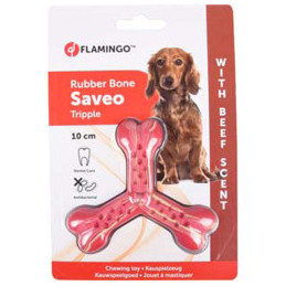 JOUET SOUS FORME D'OS SAVEUR BOEUF - SAVEO TRIPPLE - FLAMINGO