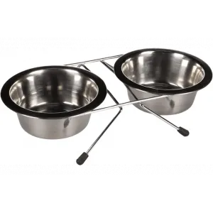 GAMELLE POUR LA NOURRITURE ET L'EAU DUO DINNER SUPPORT ARGENT - FLAMINGO