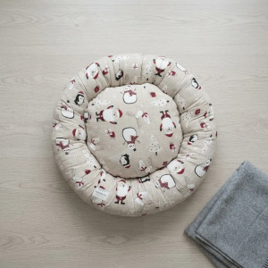 COUSSIN DONUT XL EN LIN NOEL - CHIEN OU CHAT