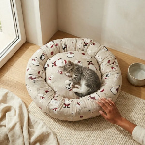 COUSSIN DONUT XL EN LIN NOEL - CHIEN OU CHAT