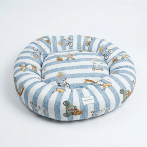 COUSSIN DONUT XL EN LIN HAPPY BLEU - CHIEN OU CHAT