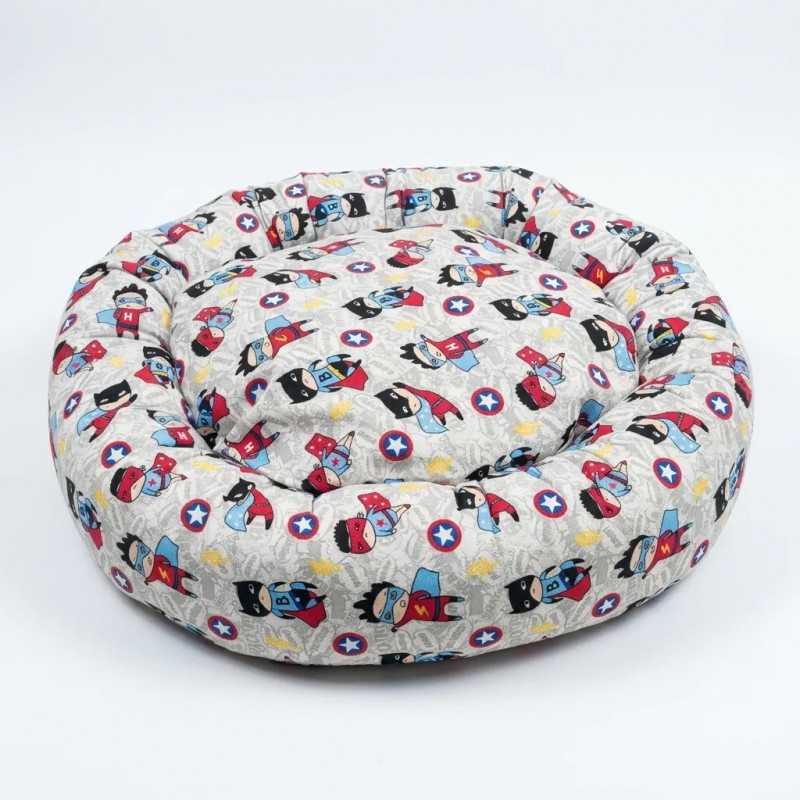 COUSSIN DONUT XL EN LIN SUPER HERO - CHIEN OU CHAT