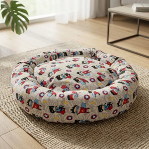 COUSSIN DONUT XL EN LIN SUPER HERO - CHIEN OU CHAT