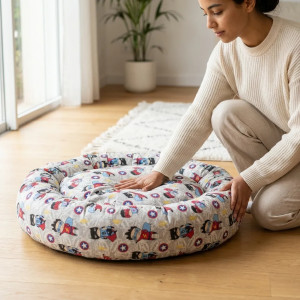 COUSSIN DONUT XL EN LIN SUPER HERO - CHIEN OU CHAT
