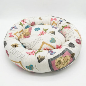 COUSSIN DONUT XL EN LIN COZY FLOWER - CHIEN OU CHAT