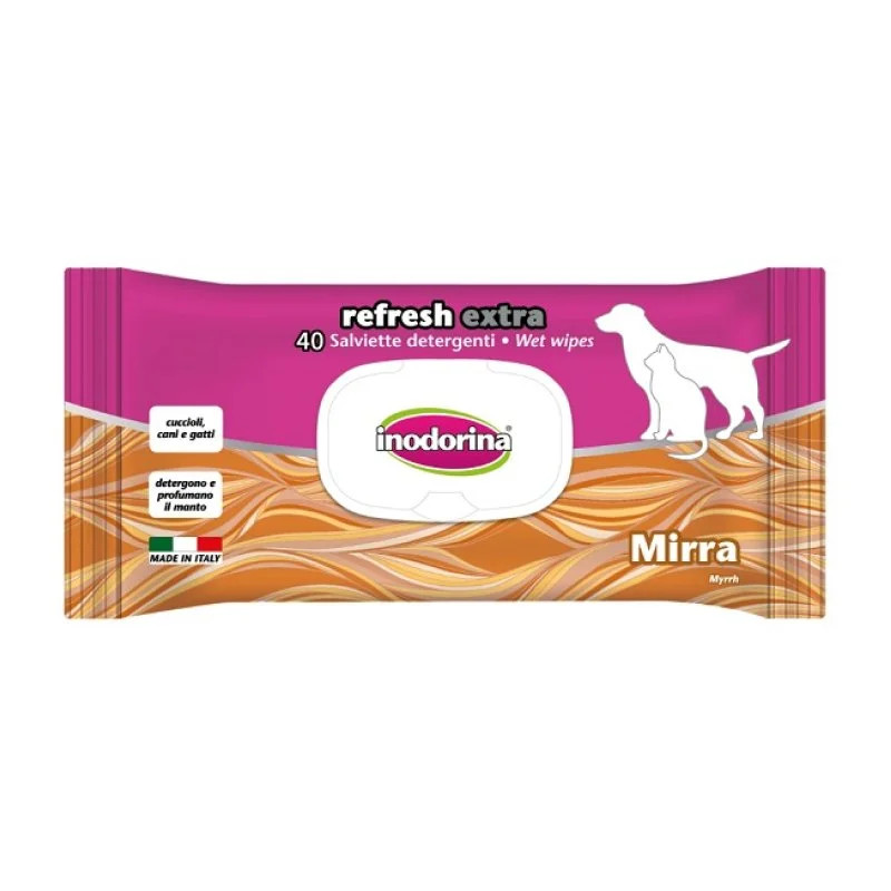 LINGETTES REFRESH EXTRA MYRRHE POUR CHIEN ET CHAT 40 PCS - INODORINA