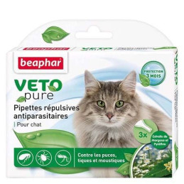 PIPETTES RÉPULSIVES ANTIPARASITAIRES POUR CHAT BEAPHAR VETO PURE