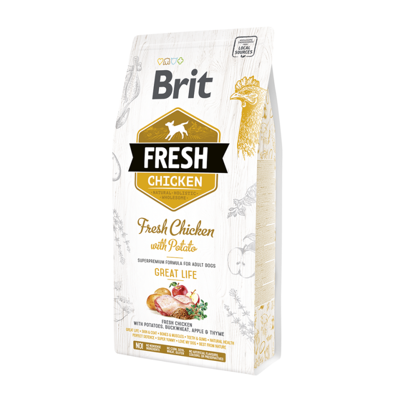 CROQUETTES BRIT FRESH AU POULET FRAIS AVEC POMME DE TERRE GREAT LIFE - POUR CHIEN ADULTE – 2,5KG