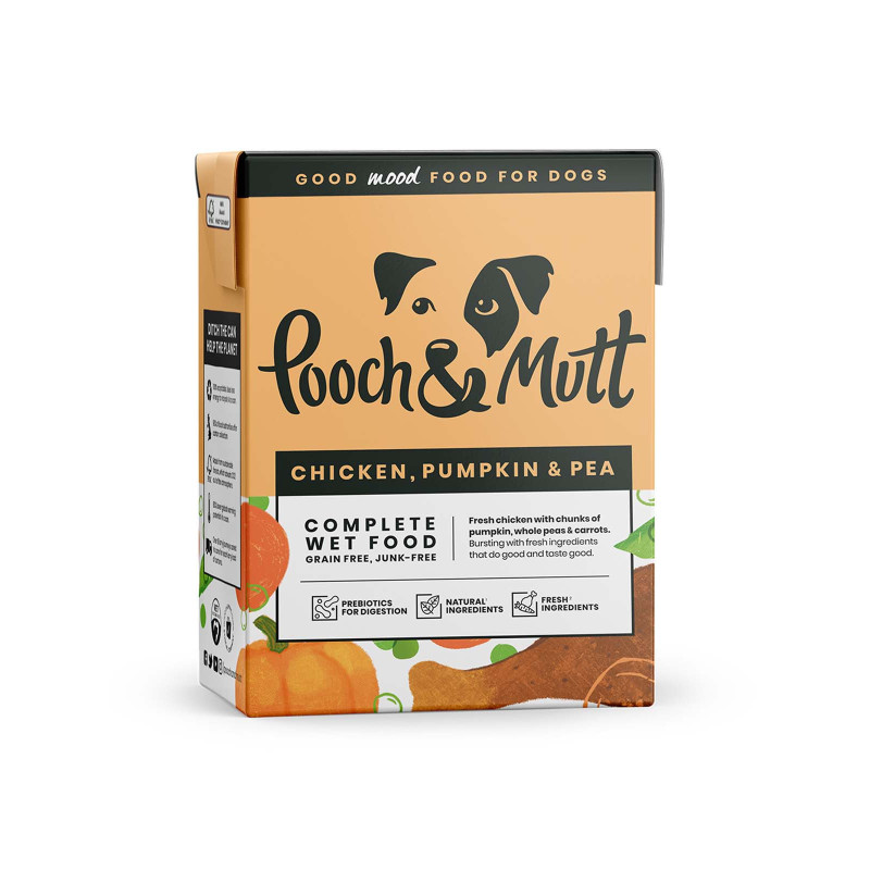 ALIMENT HUMIDE COMPLET SANS CEREALES POUR CHIEN - POULET, CITROUILLE & POIS - POOCH & MUTT - 375g