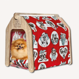 NICHE D-TENTE DÉMONTABLE EN LIN DOGS LOVER IN RED - CHIEN OU CHAT