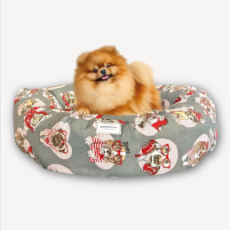 COUSSIN DONUT XL EN LIN DOGS LOVER GRIS - CHIEN OU CHAT