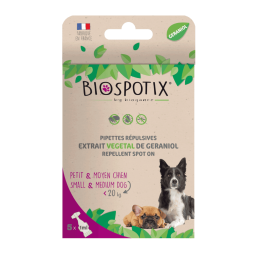 PIPETTES RÉPULSIVES ANTIPARASITAIRES CHIEN (moins de 20 KG) - BIOSPOTIX